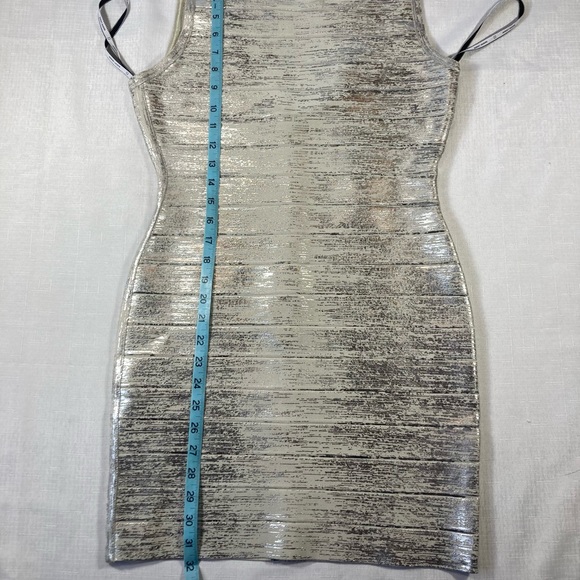 NWT Herve Leger Paris, Silver Foil Mini Dress, Size Large, MSRP $1,050.00 - Picture 14 of 15